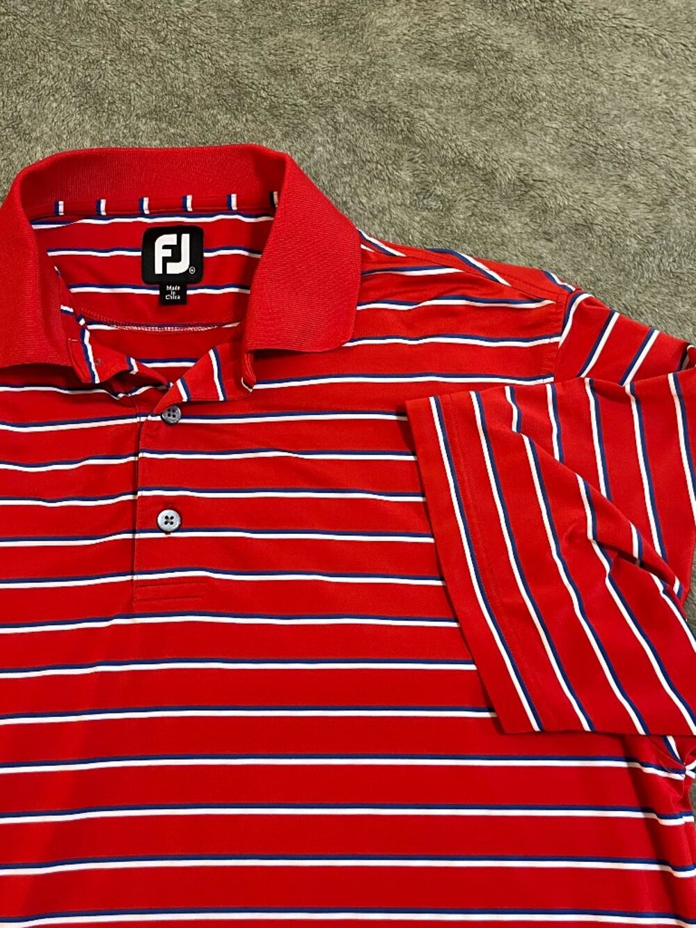 FootJoy Red Blue White Striped Golf Performance Stretch Polo Shirt Size Medium